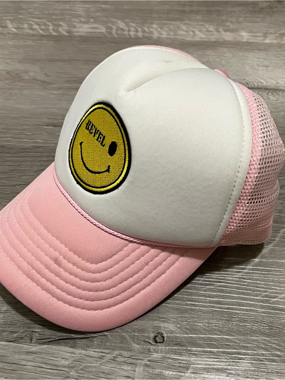 Pink & White Smiley Face Trucker Hat